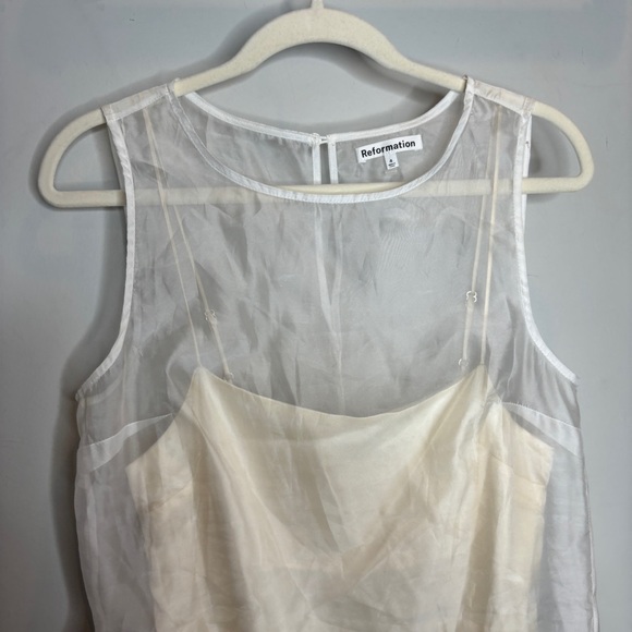 Reformation Vina Mesh Overlay Silk Minidress 4 Ivory - Picture 4 of 12